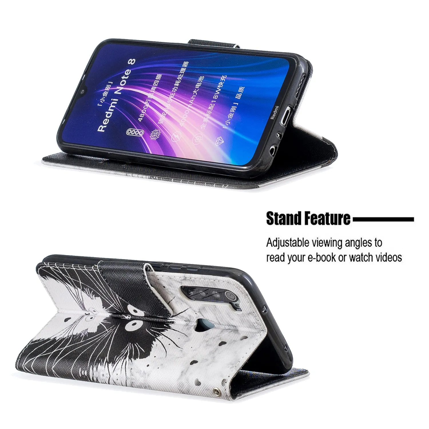 For Redmi Note 8/8 Pro Cellphone Cover Stand Function Wallet Design PU Leather Smartphone Shell Elegant Pattern Printed  Ice cream unicorn