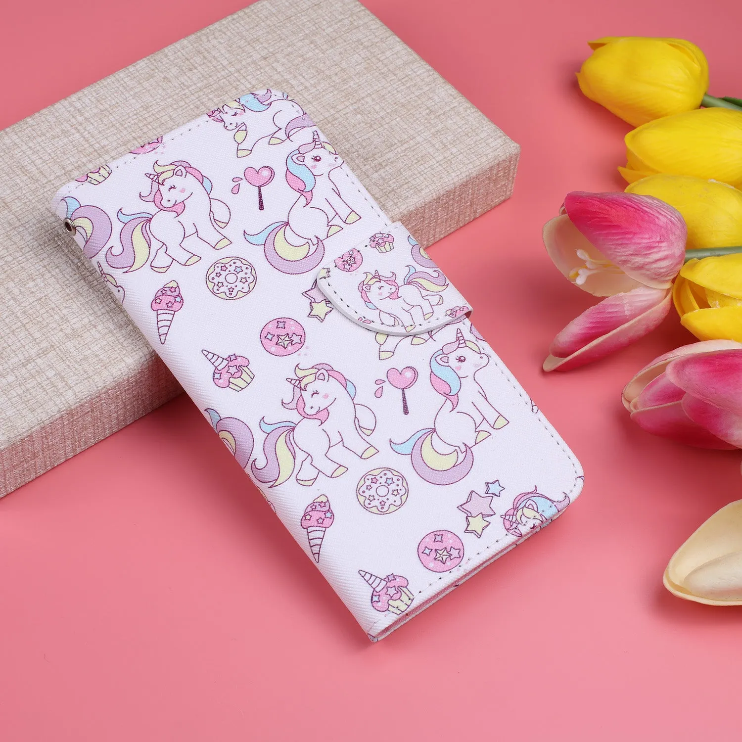 For Redmi Note 8/8 Pro Cellphone Cover Stand Function Wallet Design PU Leather Smartphone Shell Elegant Pattern Printed  Ice cream unicorn