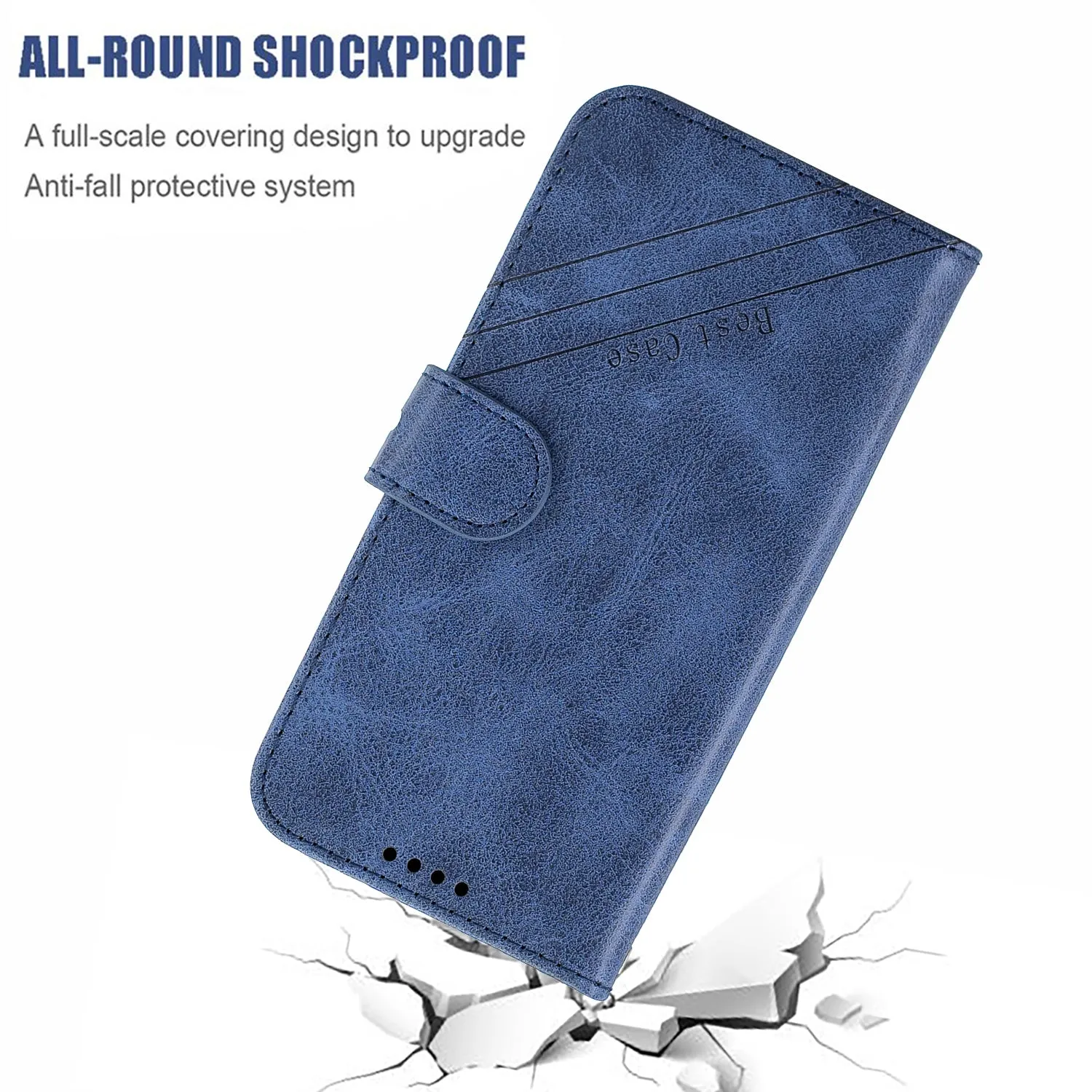 For Redmi Note 8T/Redmi 8/Redmi 8A Case Soft Leather Cover with Denim Texture Precise Cutouts Wallet Design Buckle Closure Smartphone Shell  blue