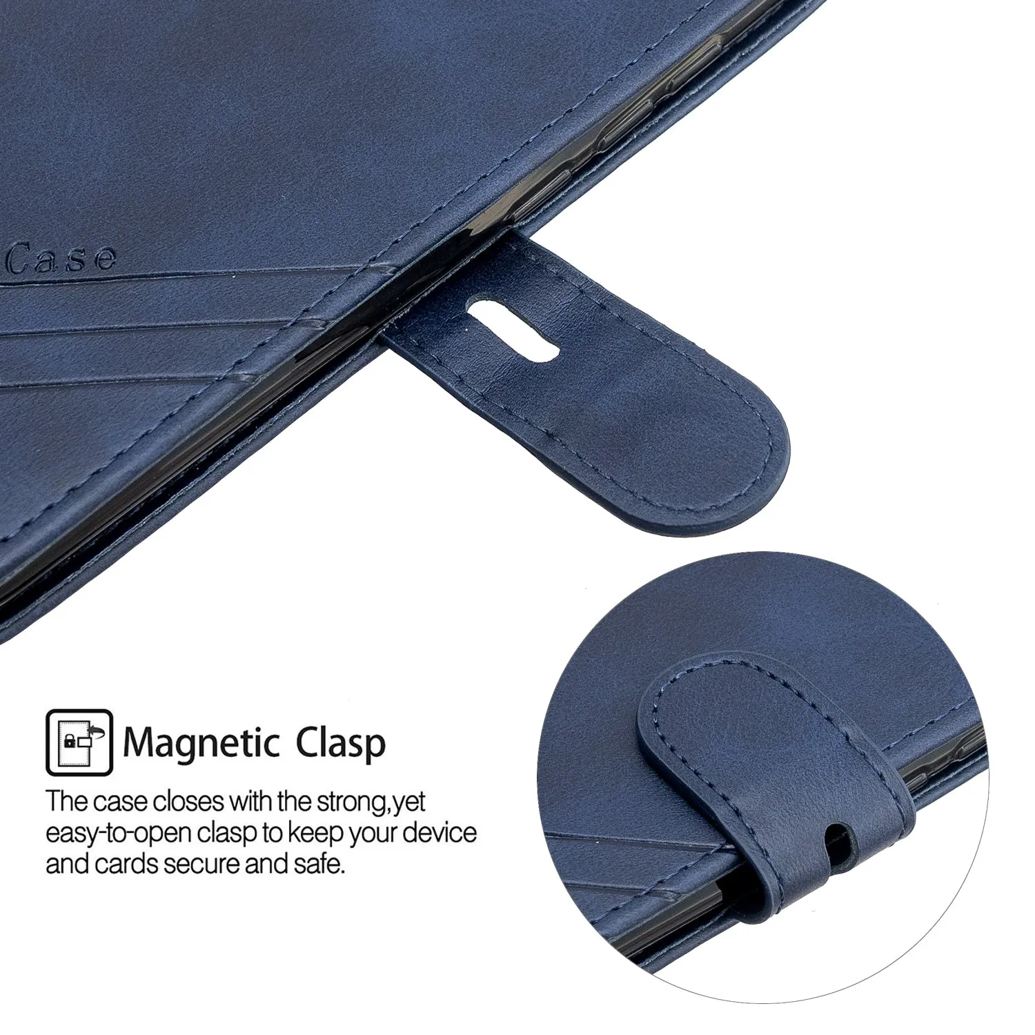 For Redmi Note 8T/Redmi 8/Redmi 8A Case Soft Leather Cover with Denim Texture Precise Cutouts Wallet Design Buckle Closure Smartphone Shell  blue