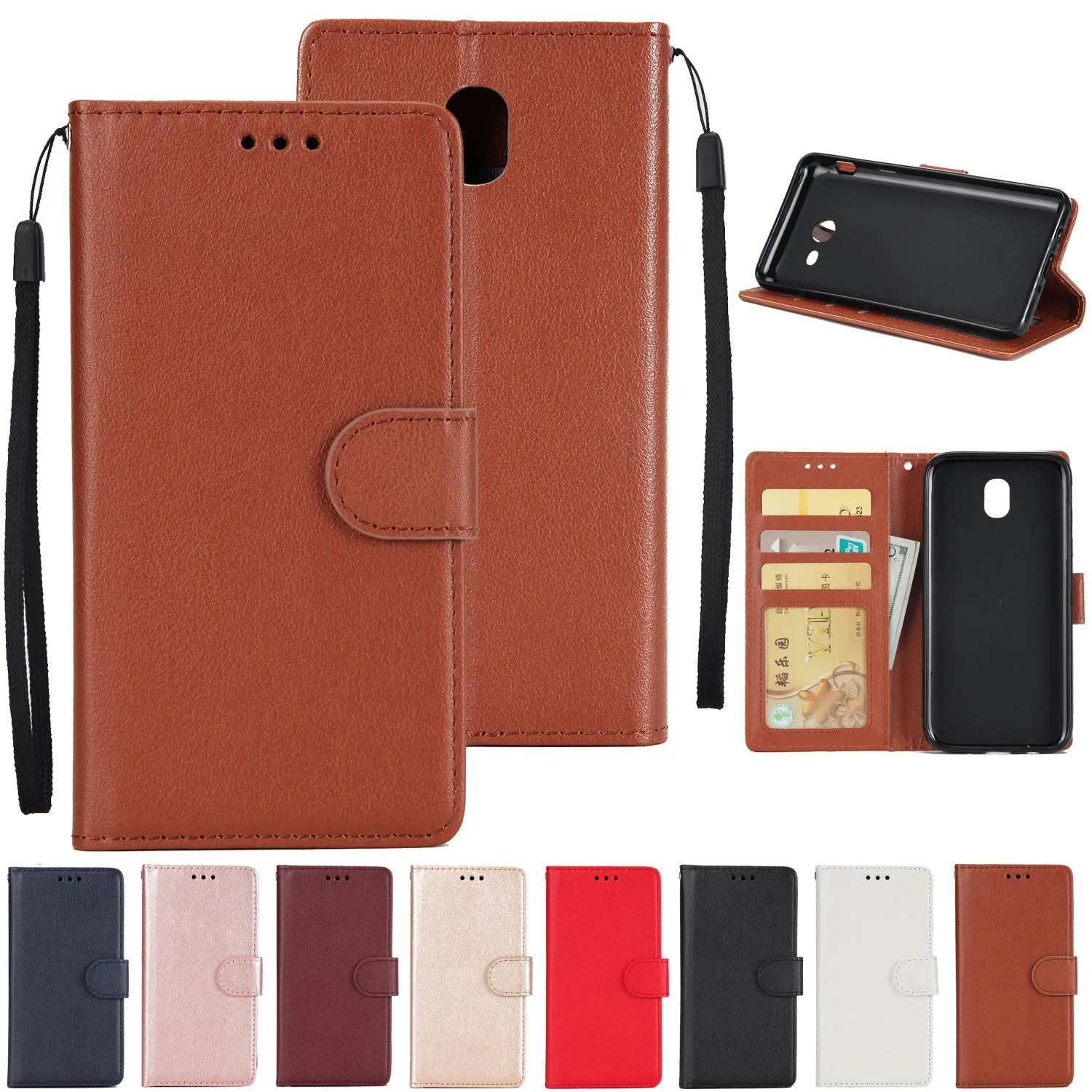 For Samsung J7 2017 European Edition/J730/J7 PRO PU Leather Protective Phone Case with 3 Card Position red