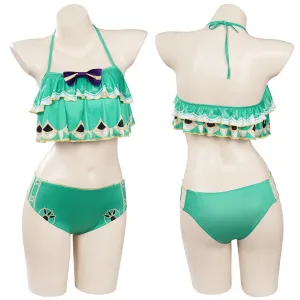 Genshin Impact Venti Cosplay Costume Bikini Top Shorts Swimsuit Outfits Halloween Carnival Suit