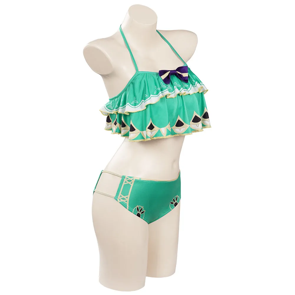 Genshin Impact Venti Cosplay Costume Bikini Top Shorts Swimsuit Outfits Halloween Carnival Suit