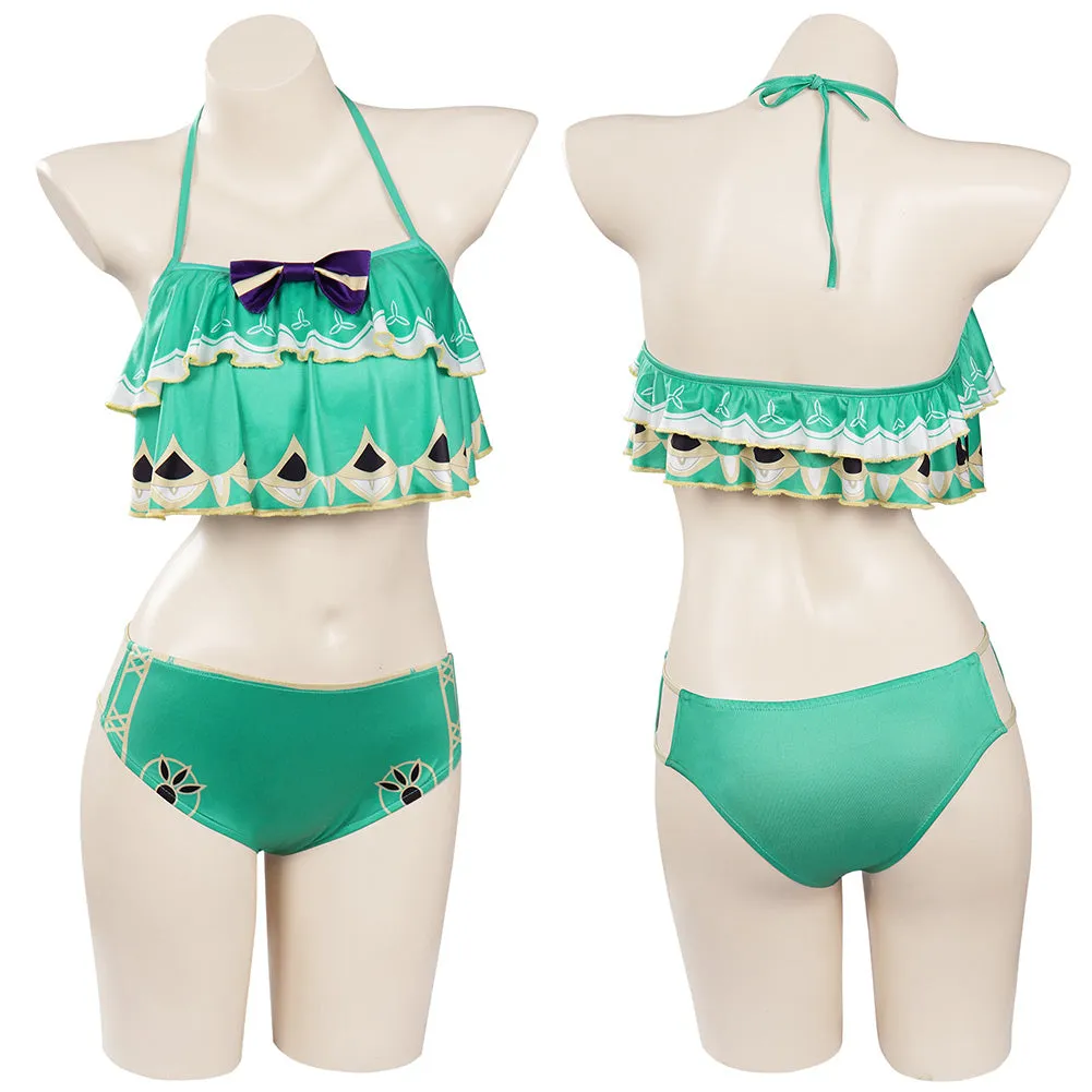 Genshin Impact Venti Cosplay Costume Bikini Top Shorts Swimsuit Outfits Halloween Carnival Suit