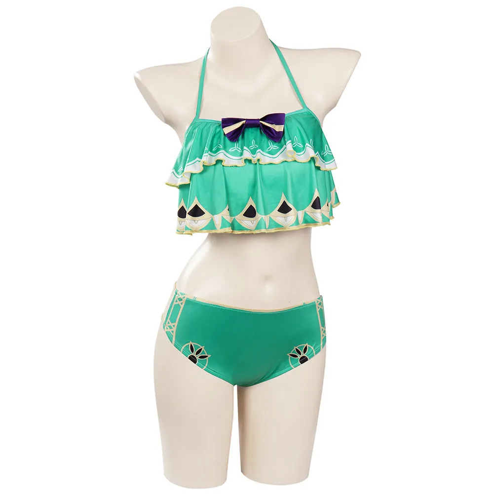 Genshin Impact Venti Cosplay Costume Bikini Top Shorts Swimsuit Outfits Halloween Carnival Suit