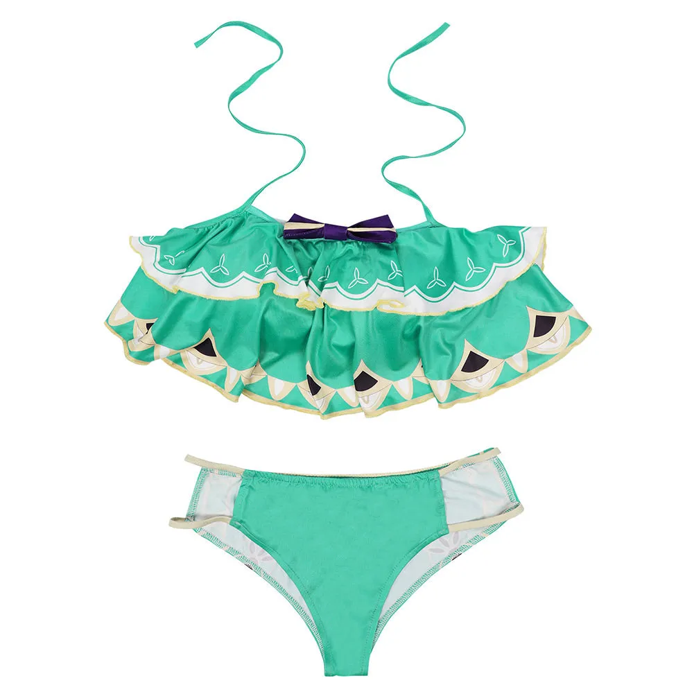 Genshin Impact Venti Cosplay Costume Bikini Top Shorts Swimsuit Outfits Halloween Carnival Suit