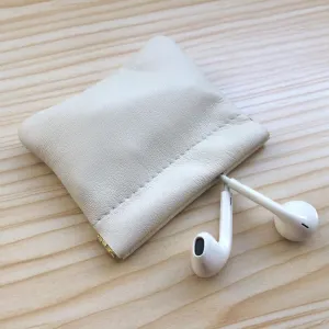 Genuine Leather Digit Data Bag Headphone Protective Case Auto Closing Coin Money Storage Container