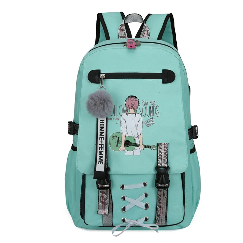 Girls Backpack with USB Charging Port for Middle School Anti-theft Waterproof Bookbag USB2600