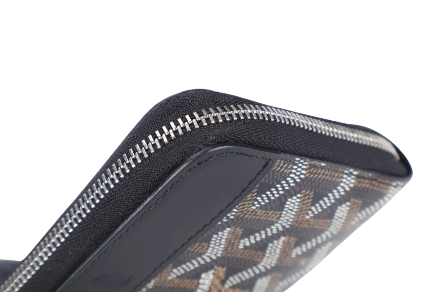 GOYARD MATIGNON ZIP AROUND MINI WALLET BLACK SILVER HARDWARE NO DUST COVER