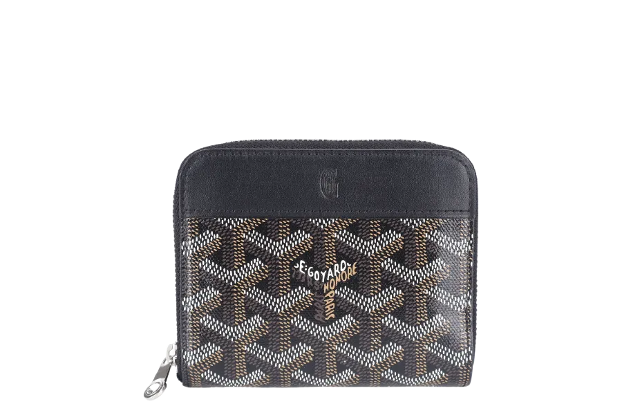 GOYARD MATIGNON ZIP AROUND MINI WALLET BLACK SILVER HARDWARE NO DUST COVER