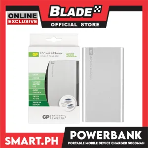 GP Power Bank Mobile Charger 5000mAh (Silver) For Smartphone and Tablet, Longer Battery Life, Durable and Easier To Use