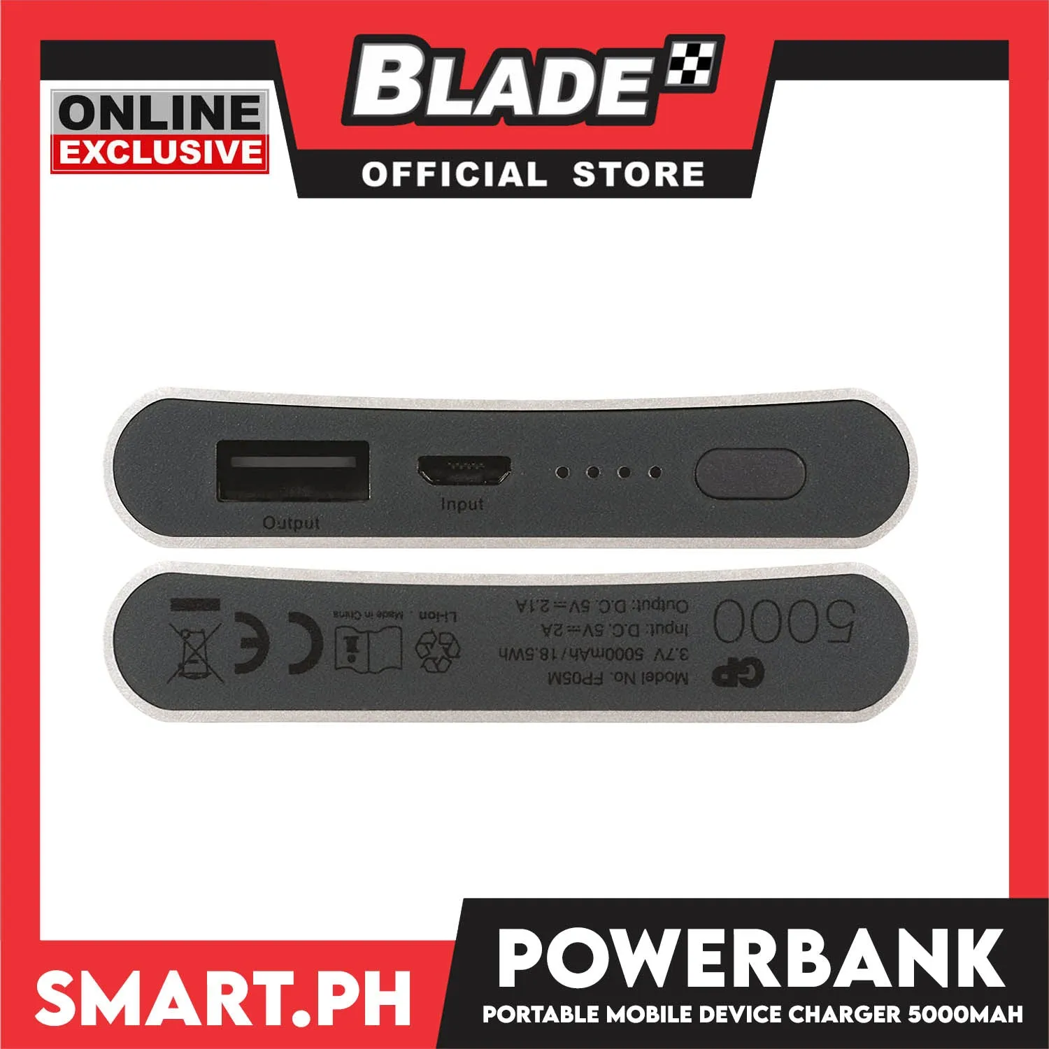 GP Power Bank Mobile Charger 5000mAh (Silver) For Smartphone and Tablet, Longer Battery Life, Durable and Easier To Use