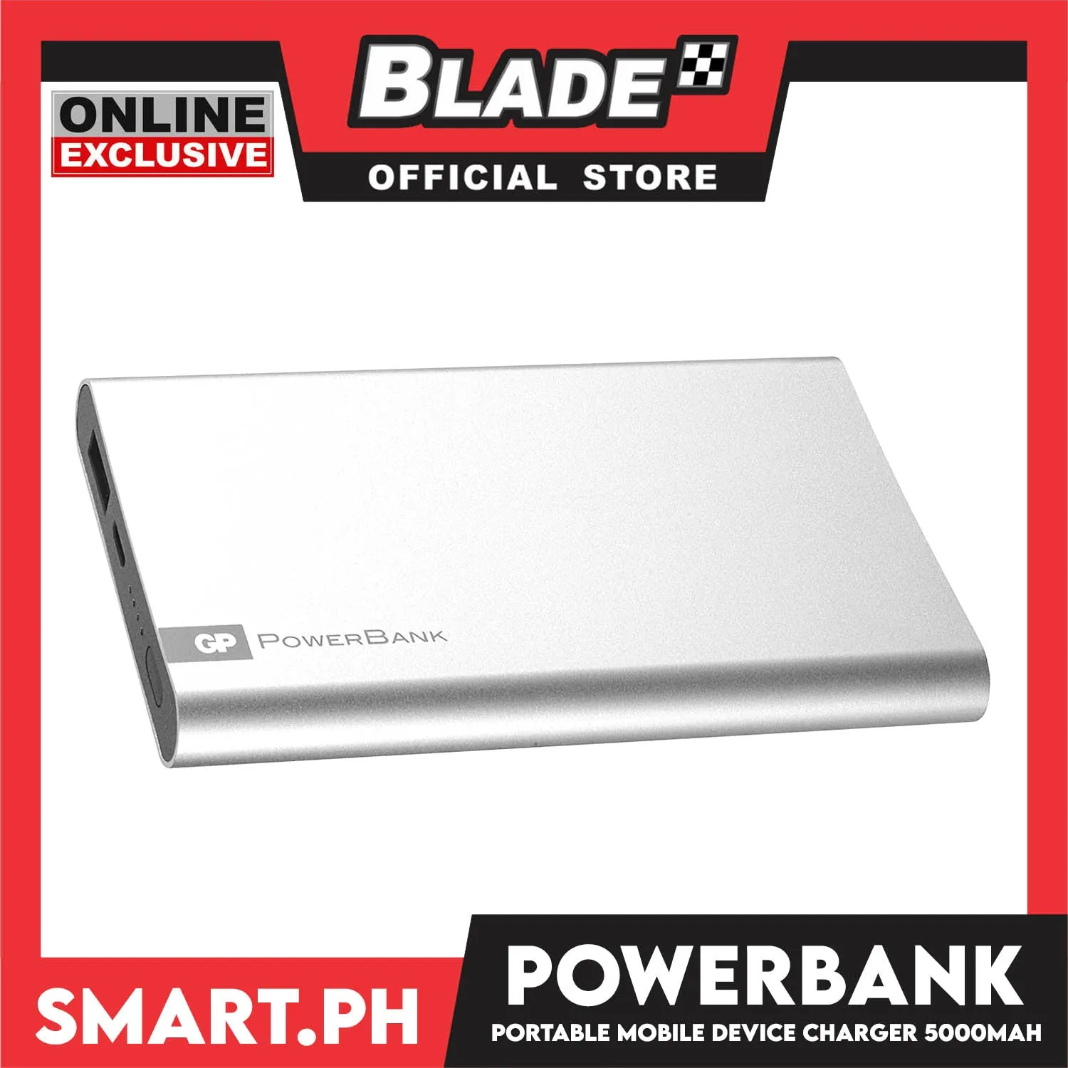 GP Power Bank Mobile Charger 5000mAh (Silver) For Smartphone and Tablet, Longer Battery Life, Durable and Easier To Use