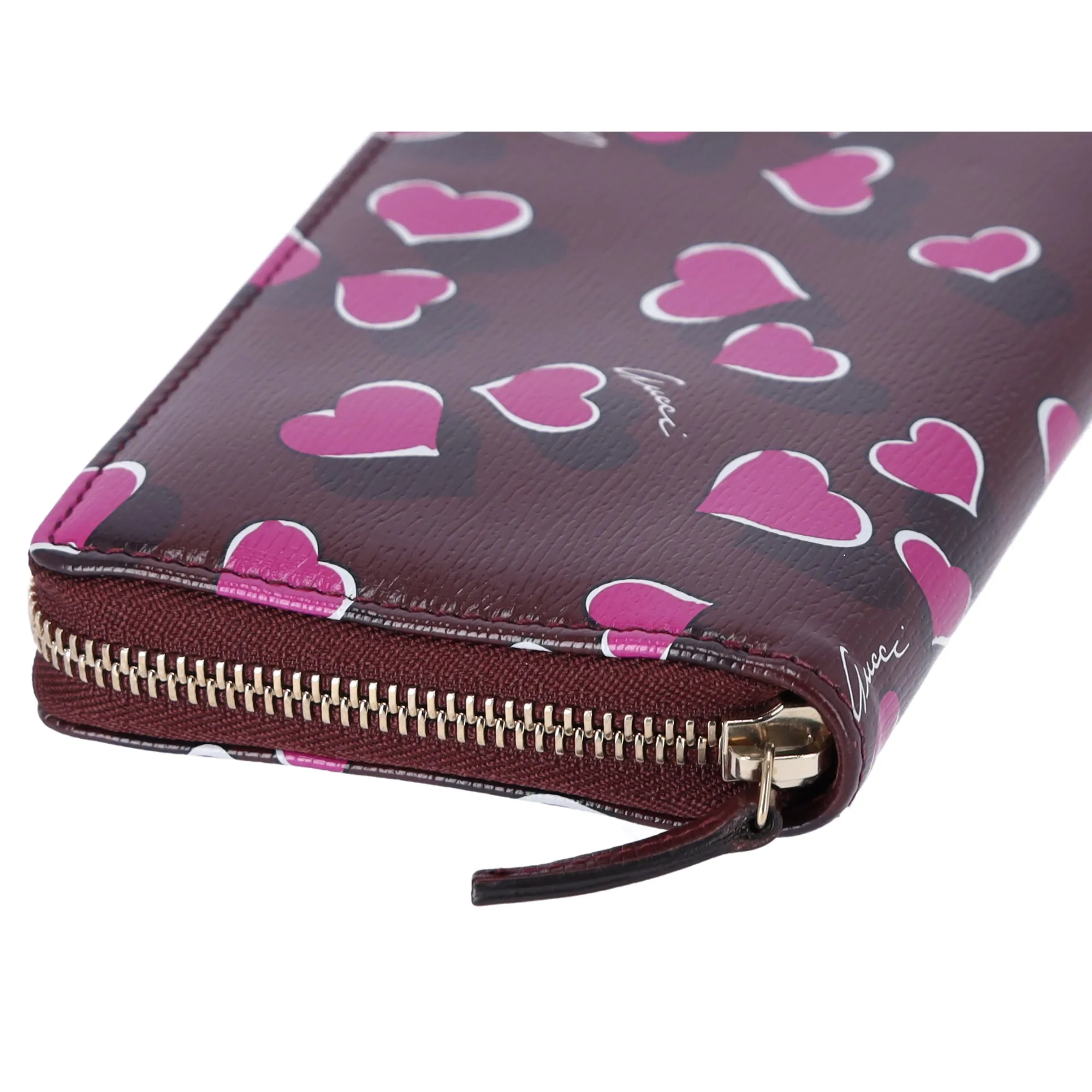 GUCCI Betty Interlocking G Heartbeat Print Zip Around Wallet Wine Pink