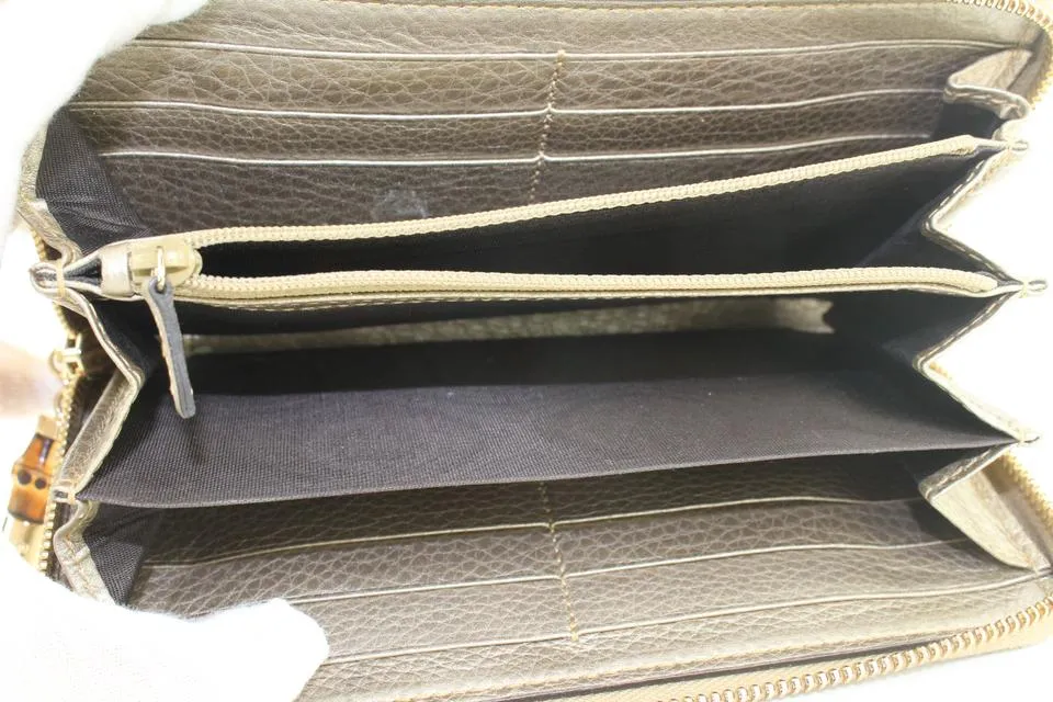 Gucci Gold Leather Bamboo Tassel Zip Around Continental Wallet Zippy 17ga113