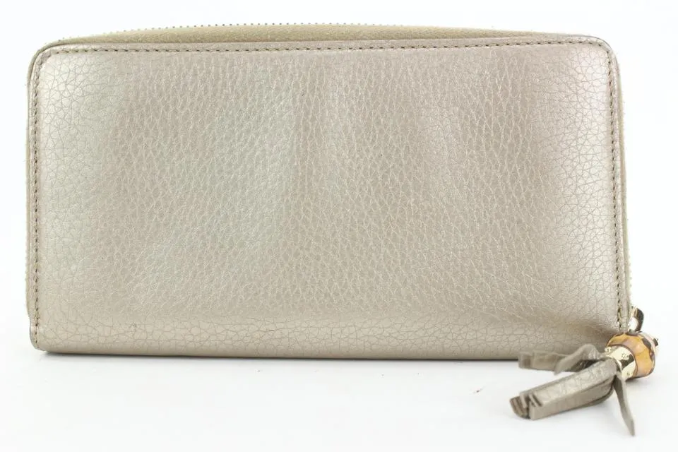 Gucci Gold Leather Bamboo Tassel Zip Around Continental Wallet Zippy 17ga113