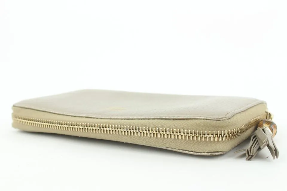 Gucci Gold Leather Bamboo Tassel Zip Around Continental Wallet Zippy 17ga113