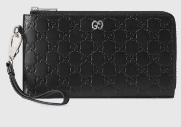 Gucci Guccissima Print Zip Around Wristlet with Removable Strap