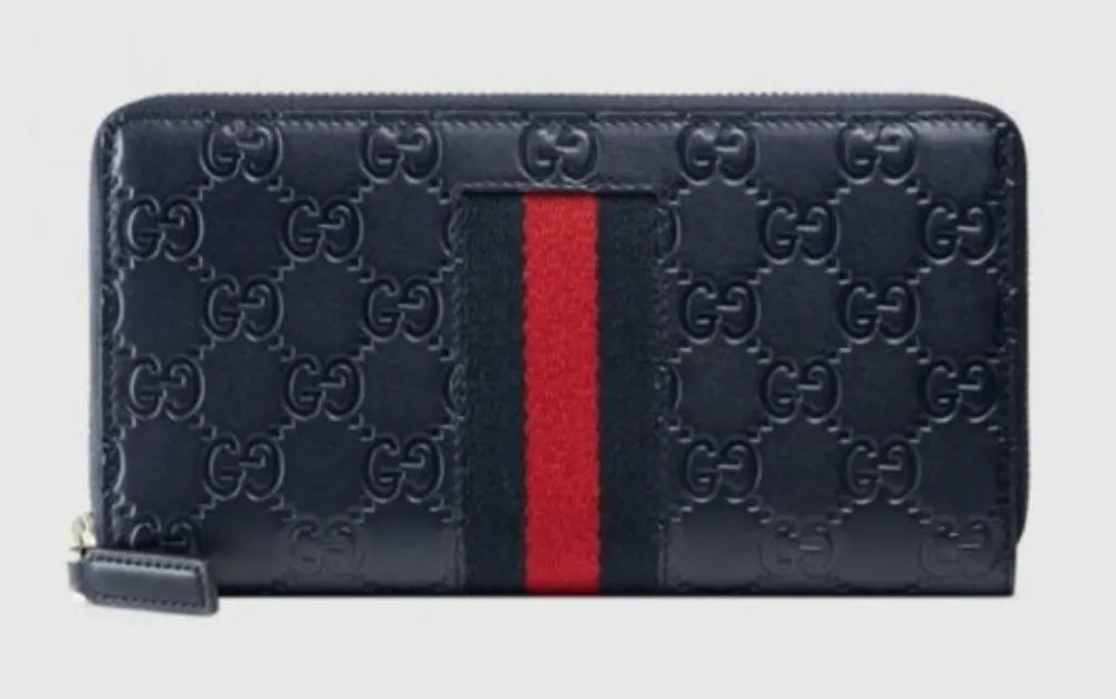 Gucci Guccissima with Web Zip Around Wallet in Navy