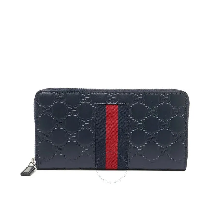 Gucci Guccissima with Web Zip Around Wallet in Navy
