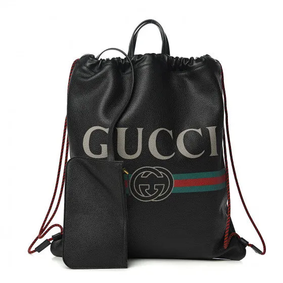 Gucci Logo-Print Drawstring Backpack in Black
