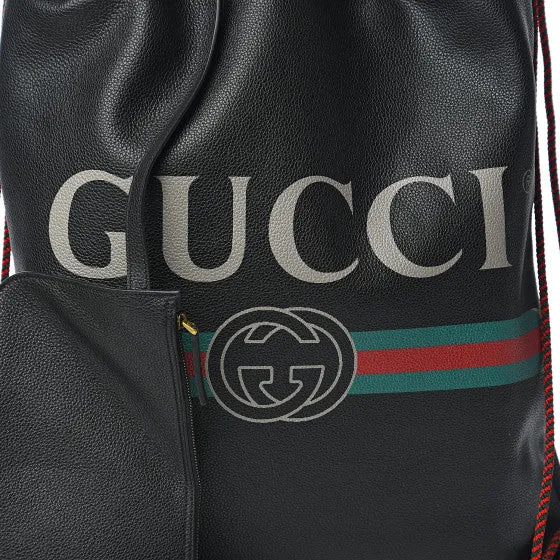 Gucci Logo-Print Drawstring Backpack in Black