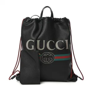 Gucci Logo-Print Drawstring Backpack in Black