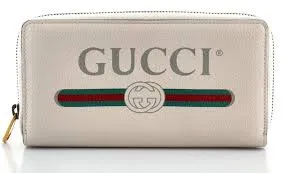 Gucci Printed Logo Leather Zip Around Wallet in White