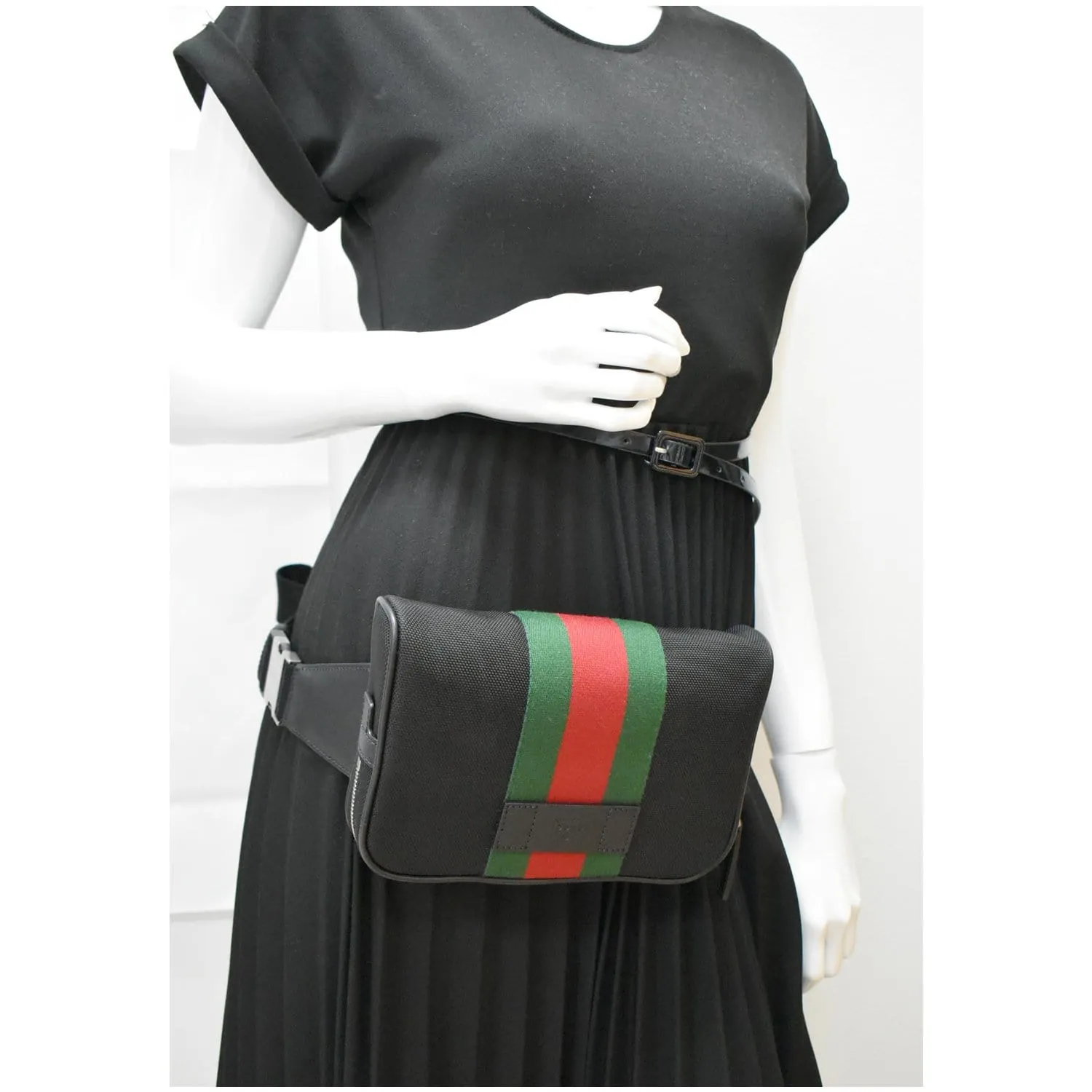 GUCCI Web Monogram Canvas Slim Belt Bag Black 630919 - 25% OFF