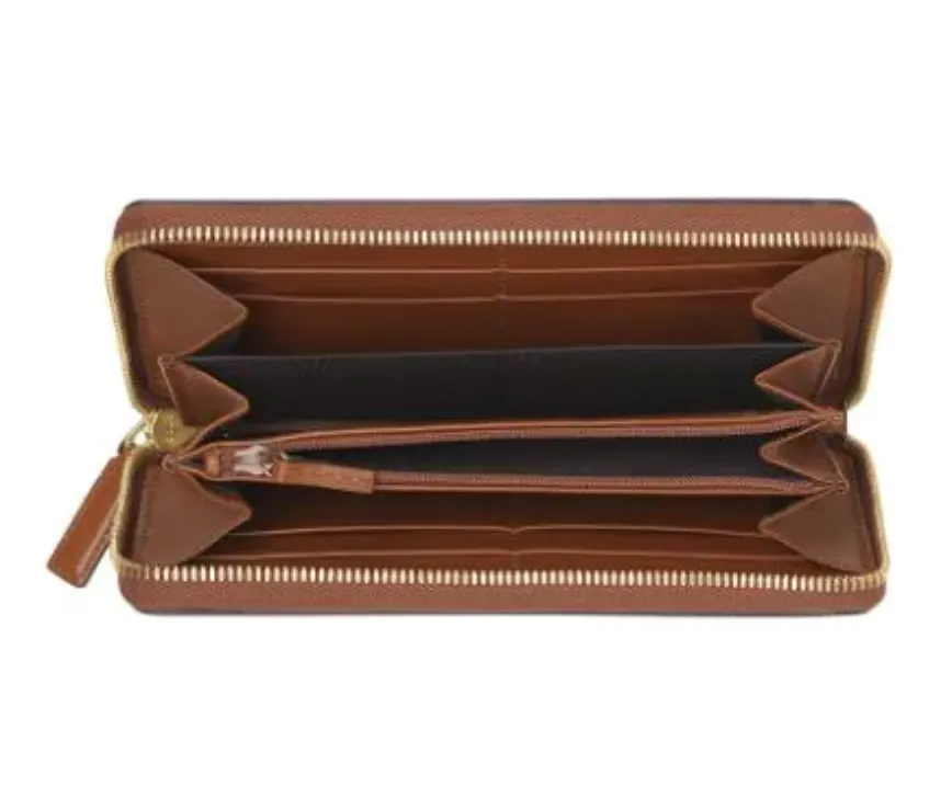 Gucci Zip Around Leather Wallet with Metallic Logo in Brown