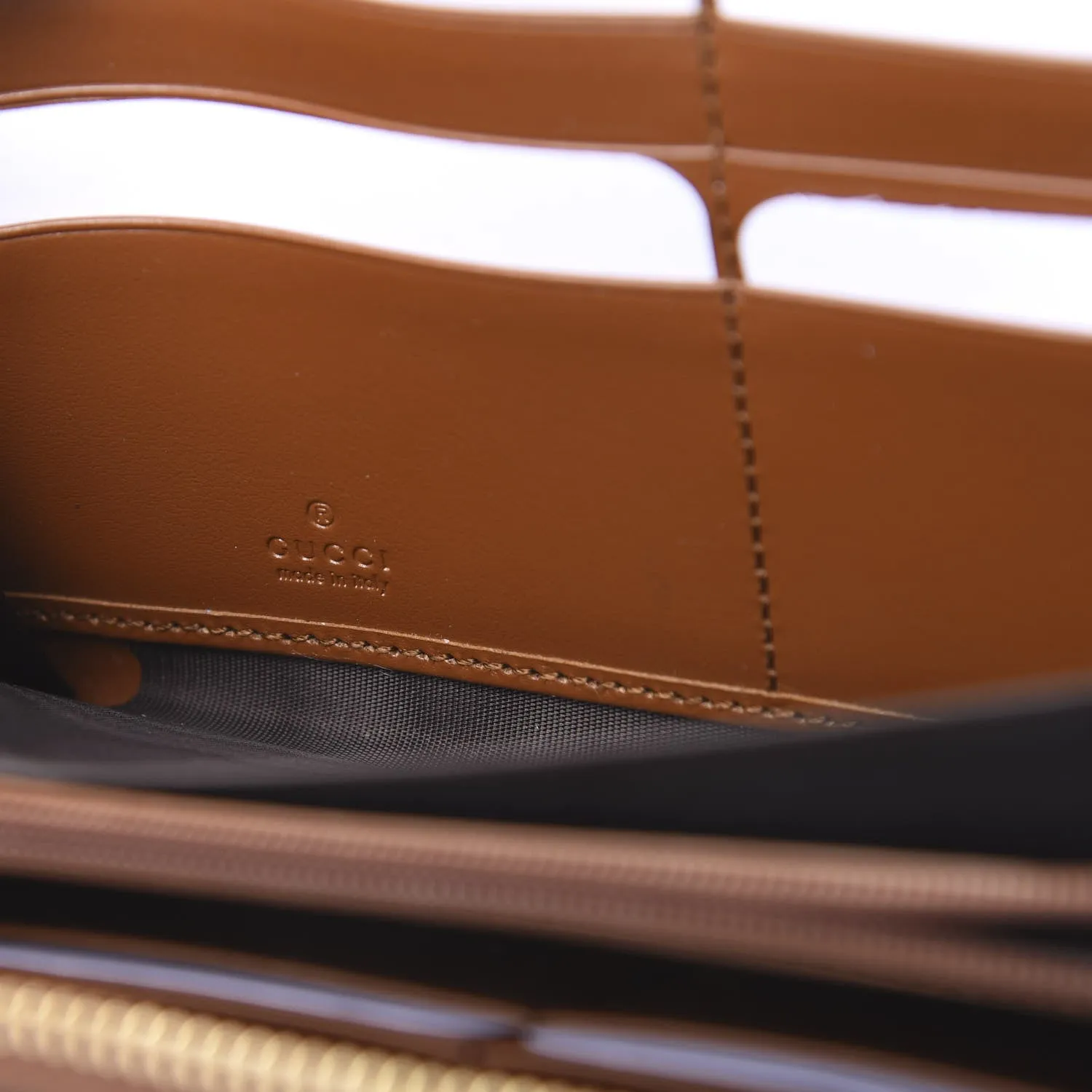 Gucci Zip Around Leather Wallet with Metallic Logo in Brown