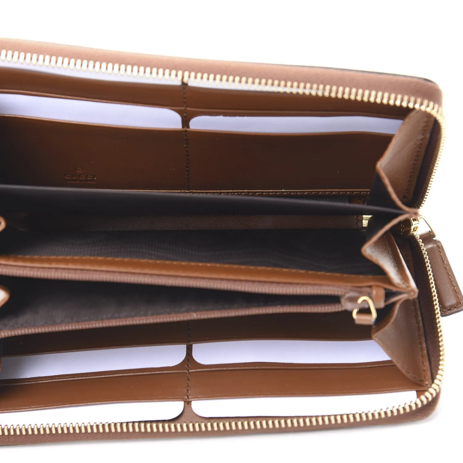 Gucci Zip Around Leather Wallet with Metallic Logo in Brown