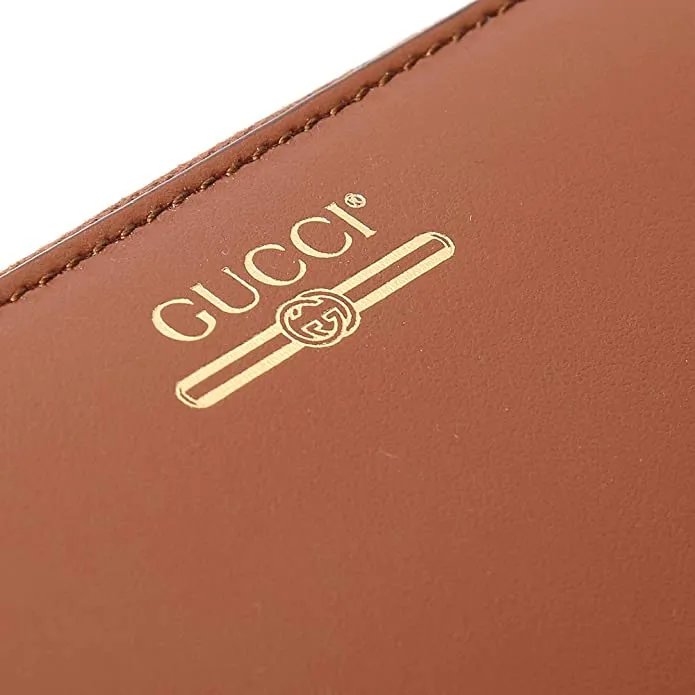 Gucci Zip Around Leather Wallet with Metallic Logo in Brown