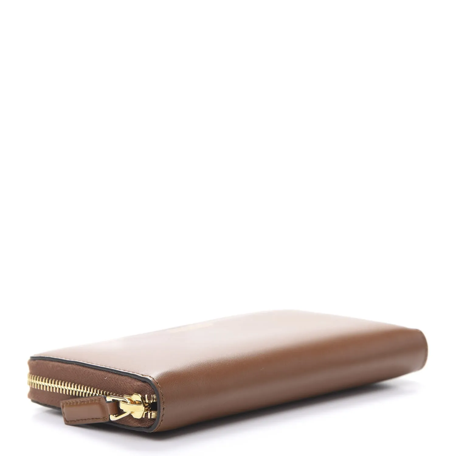 Gucci Zip Around Leather Wallet with Metallic Logo in Brown