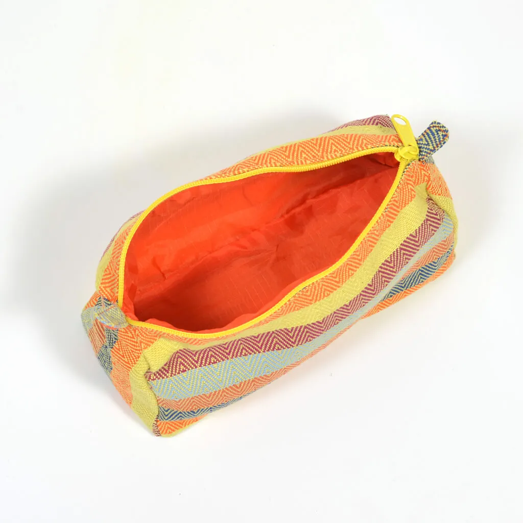 Hand Woven Cosmetic Bag | Lime Yellow Diamond Stripe
