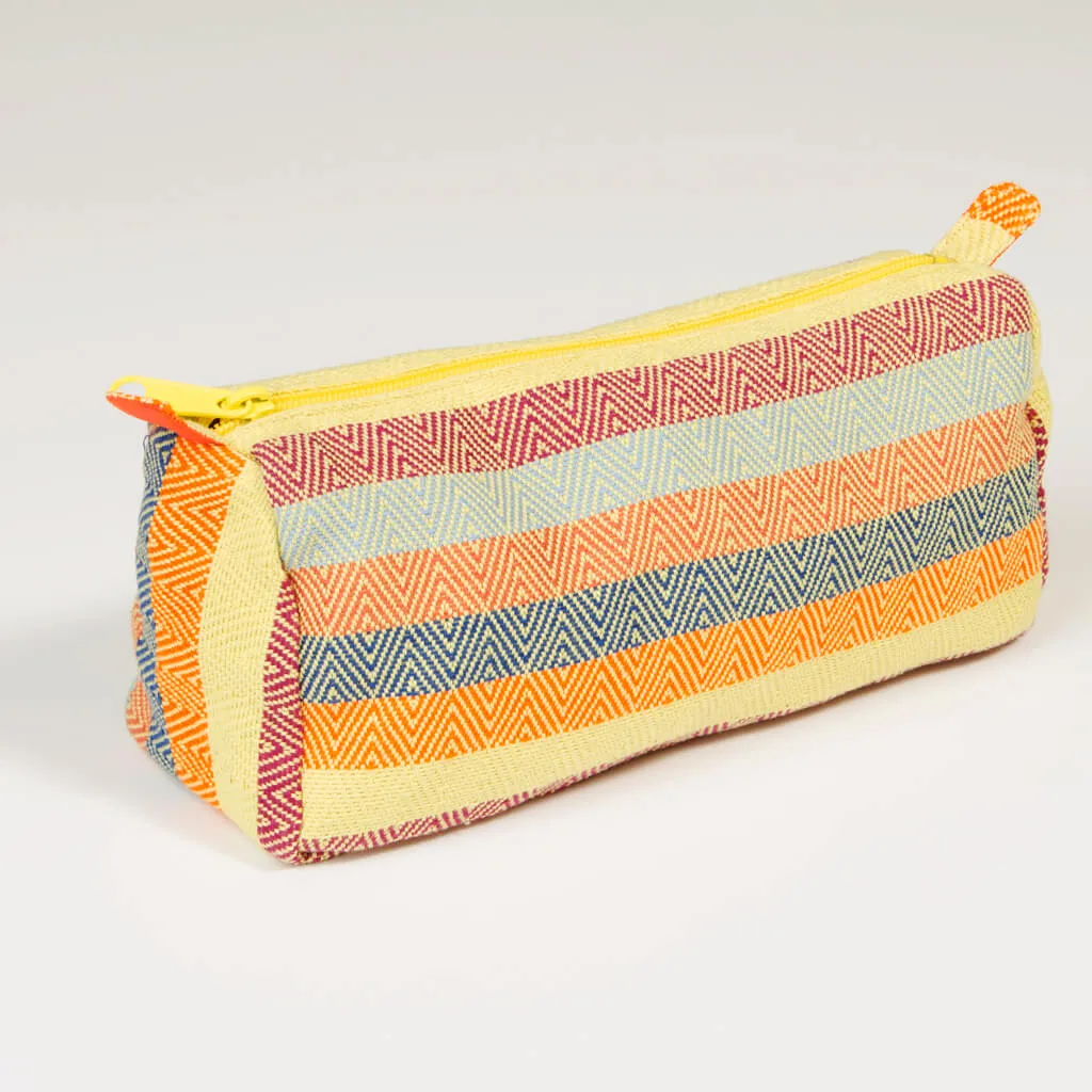 Hand Woven Cosmetic Bag | Lime Yellow Diamond Stripe