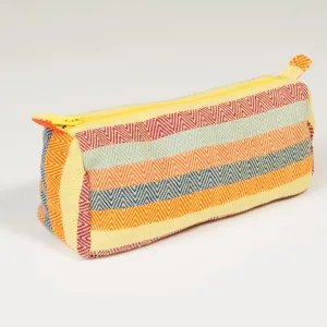 Hand Woven Cosmetic Bag | Lime Yellow Diamond Stripe