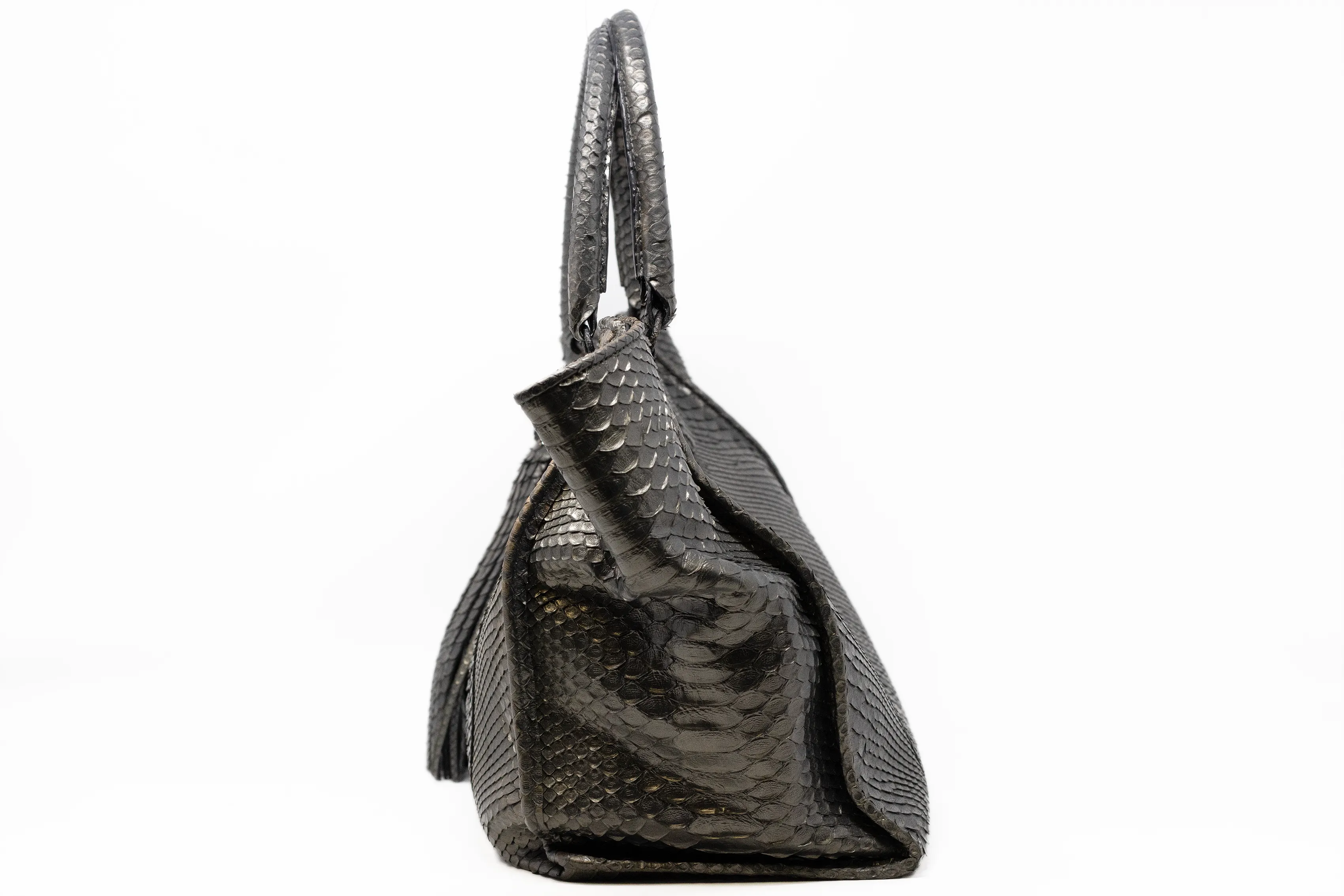 HANDBAG LARGE E/W TOTE IN GUNMETAL PYTHON