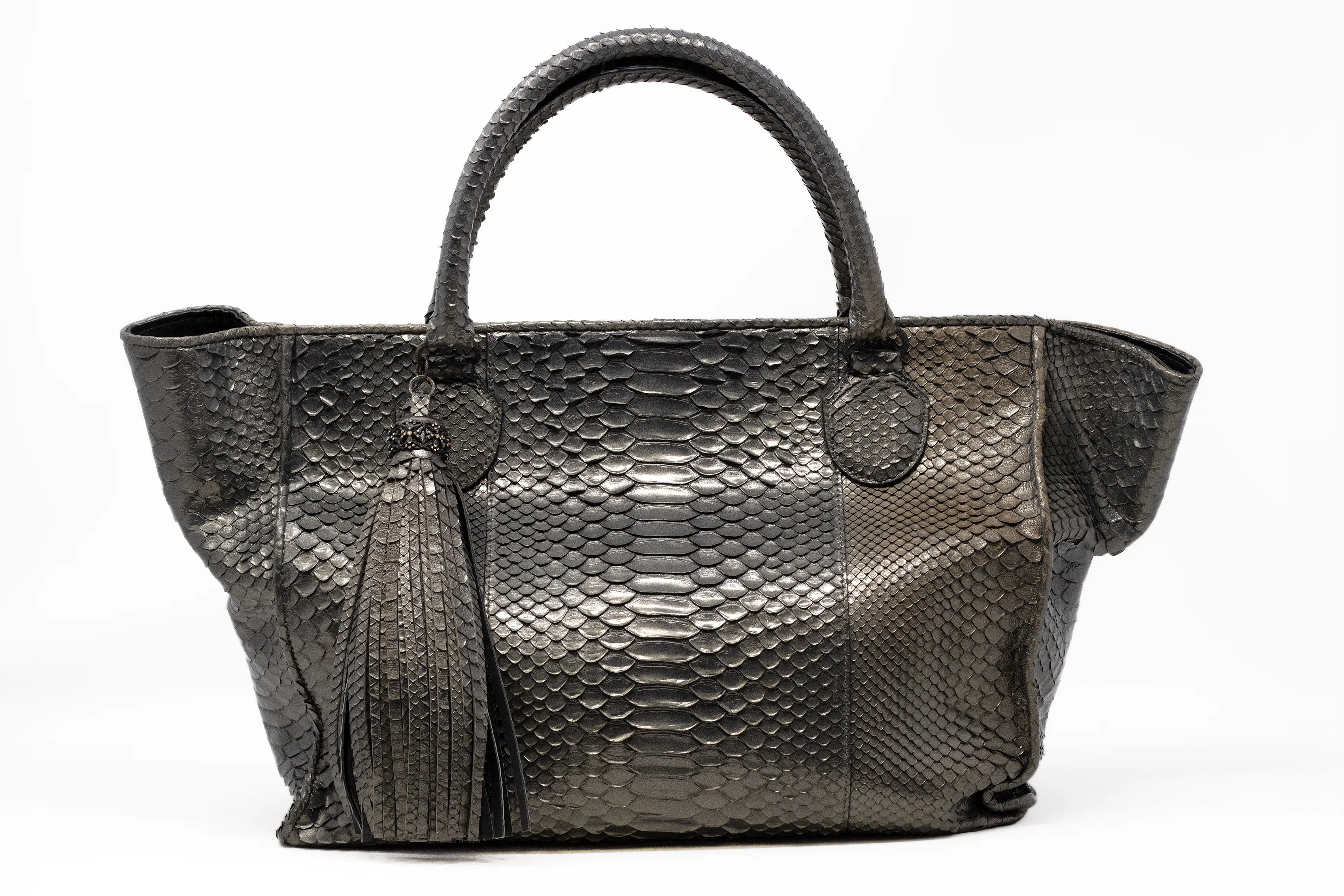 HANDBAG LARGE E/W TOTE IN GUNMETAL PYTHON