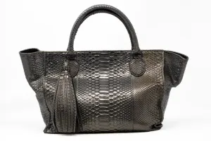 HANDBAG LARGE E/W TOTE IN GUNMETAL PYTHON