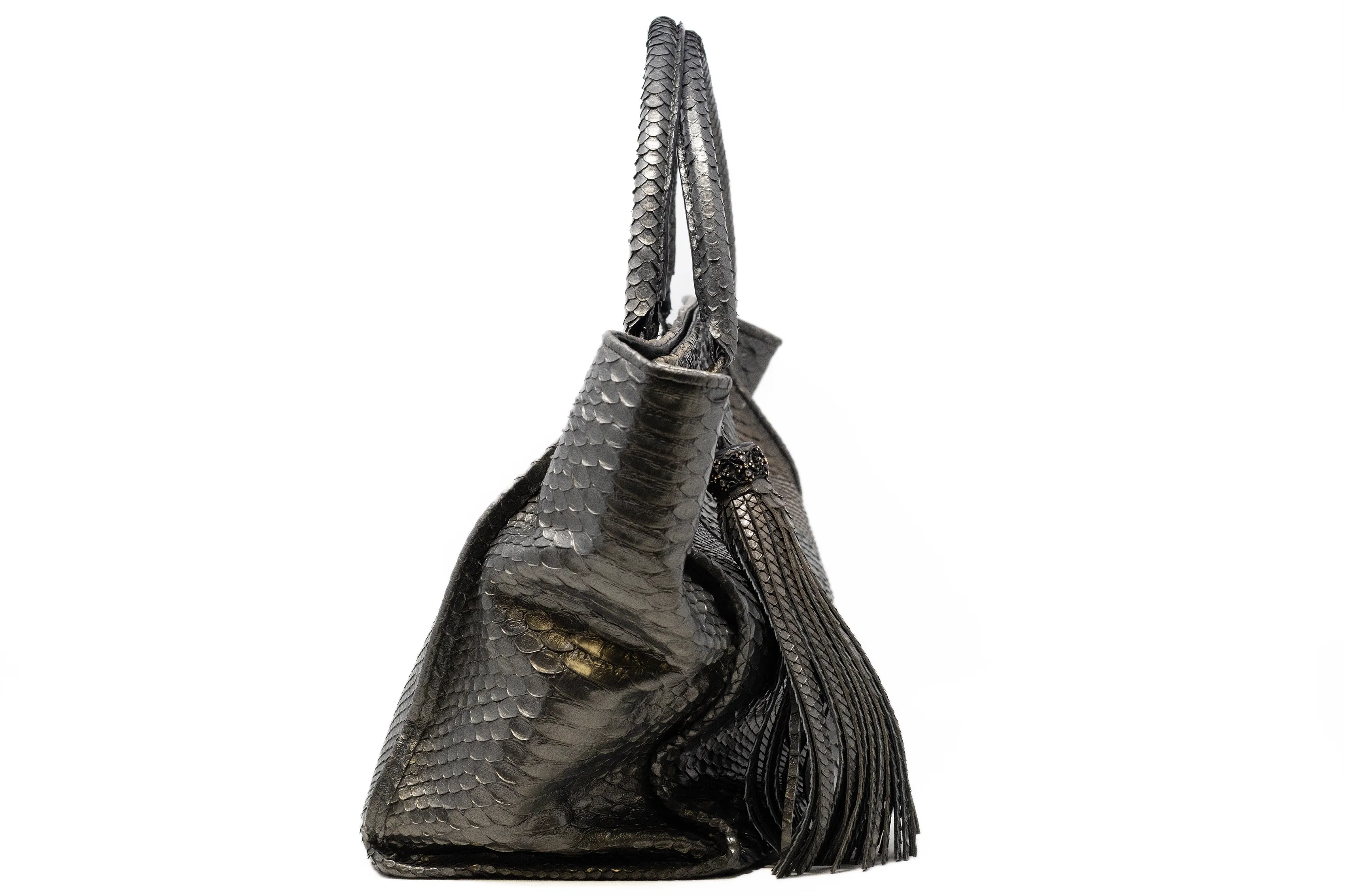 HANDBAG LARGE E/W TOTE IN GUNMETAL PYTHON