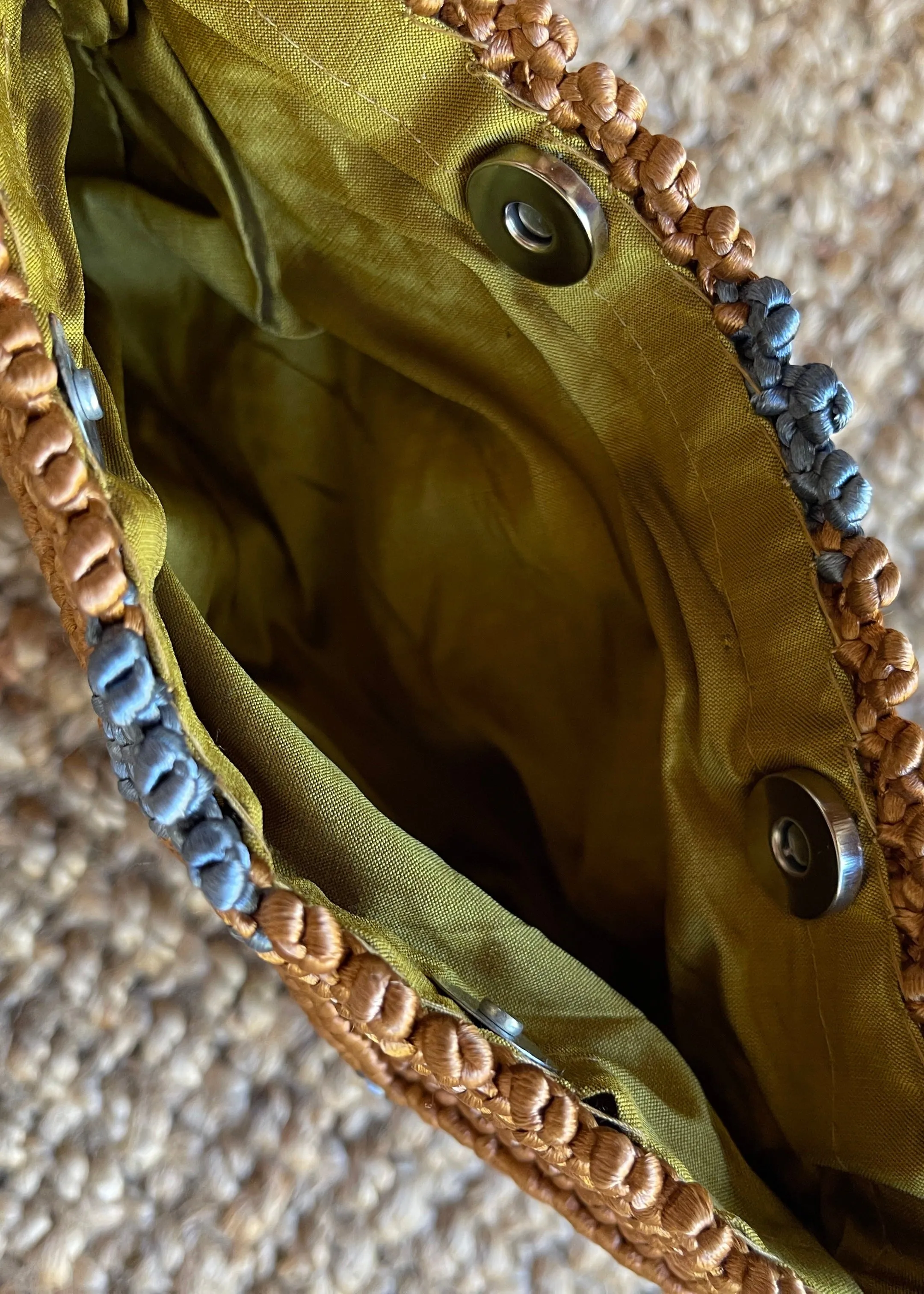 Handmade Macramé Clutch- Caramel & Dusty Blue