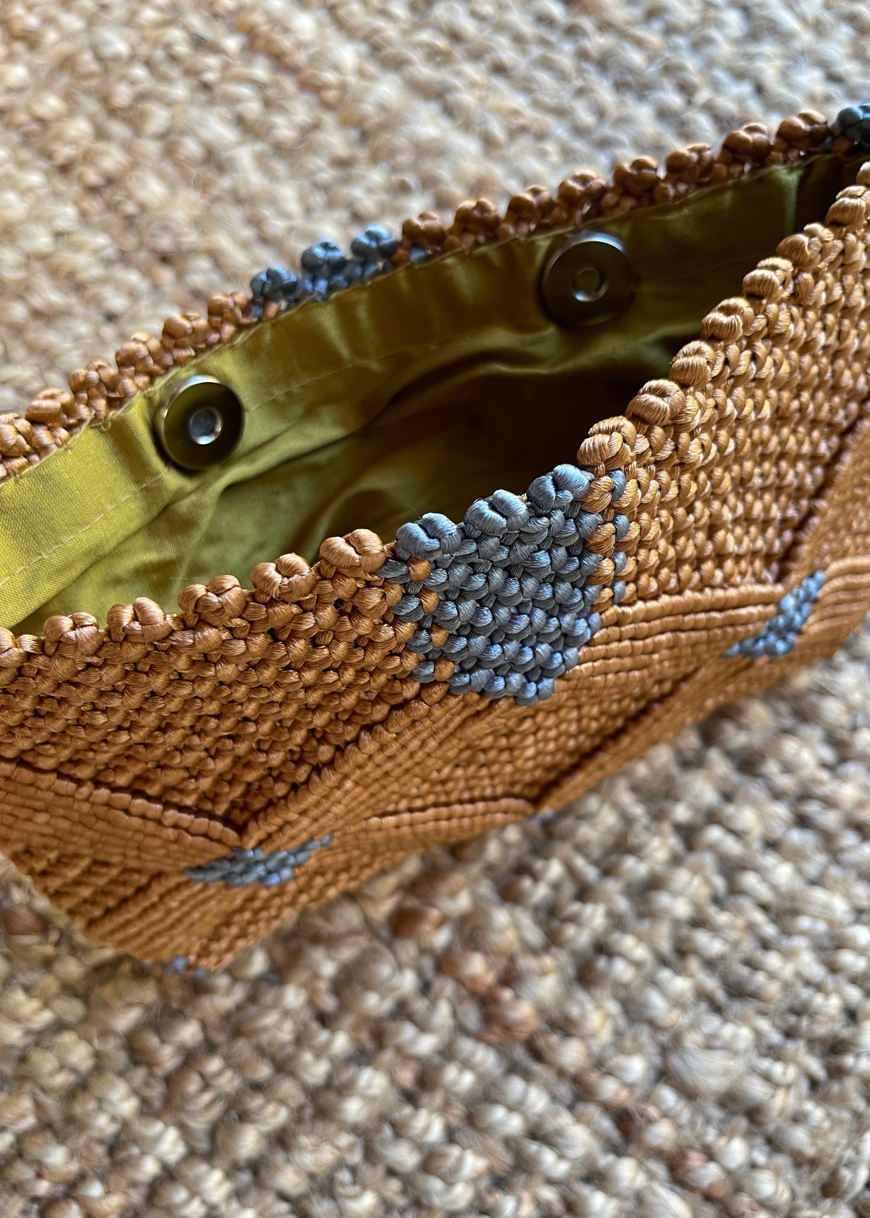 Handmade Macramé Clutch- Caramel & Dusty Blue