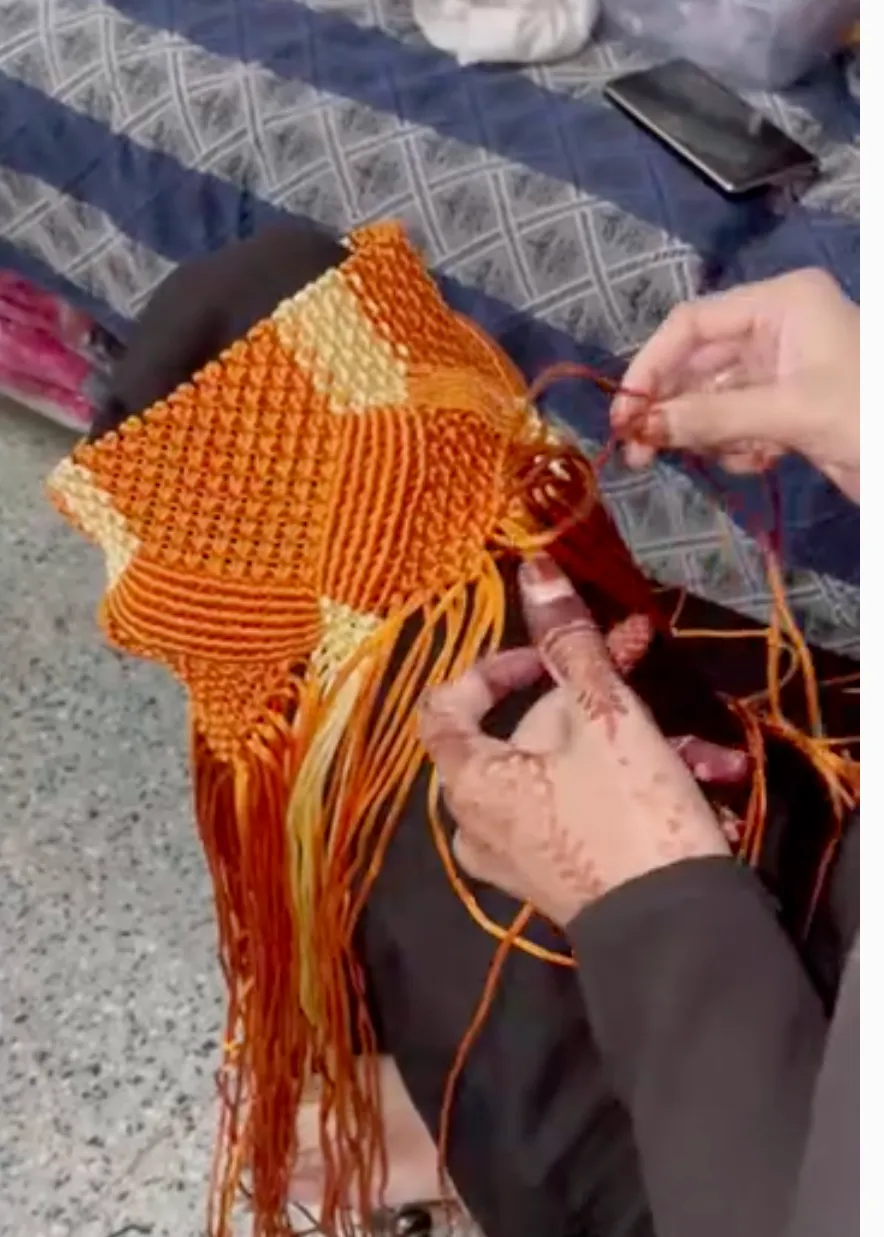 Handmade Macramé Clutch- Caramel & Dusty Blue