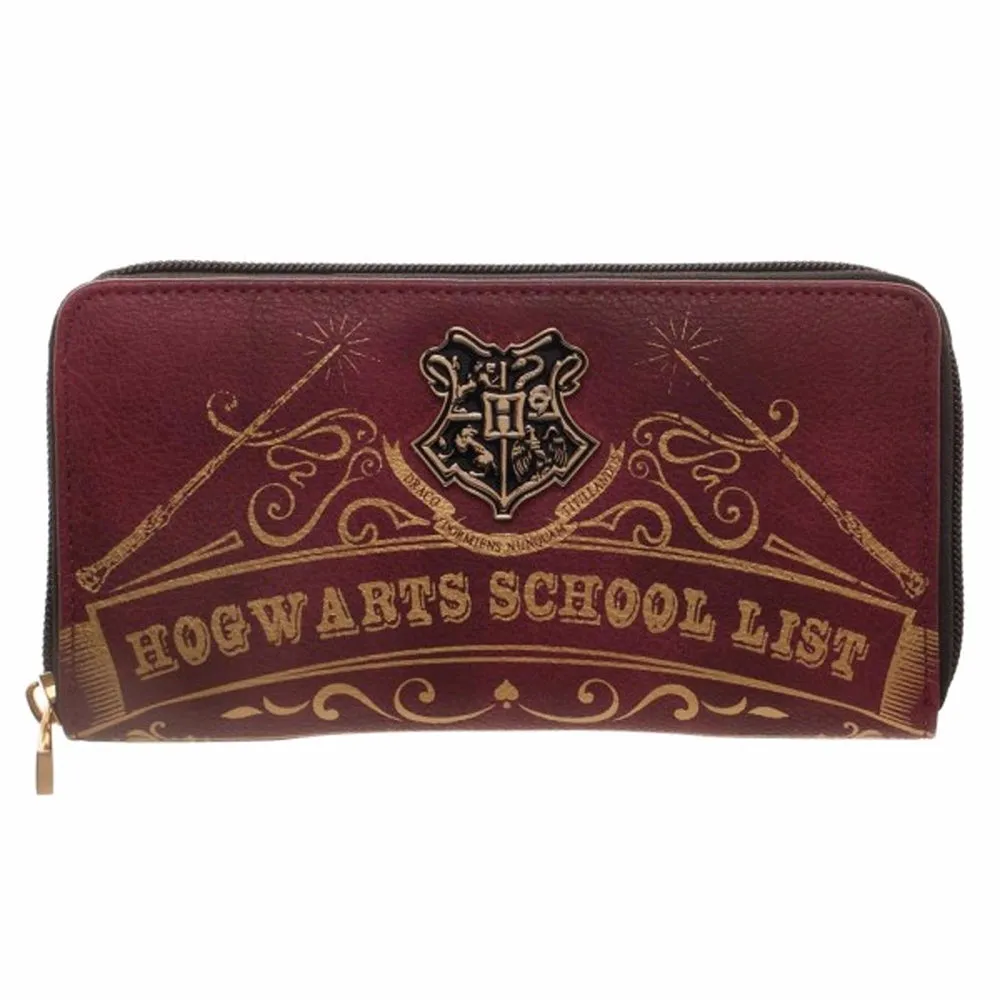 Harry Potter Hogwarts Crest Logo School List Zip Around Wallet Clutch