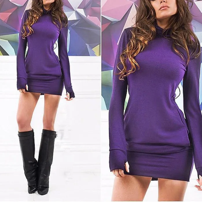 High Neck Sleeve Long Sleeve Slim Bag Hip Sweater Dress Skirt