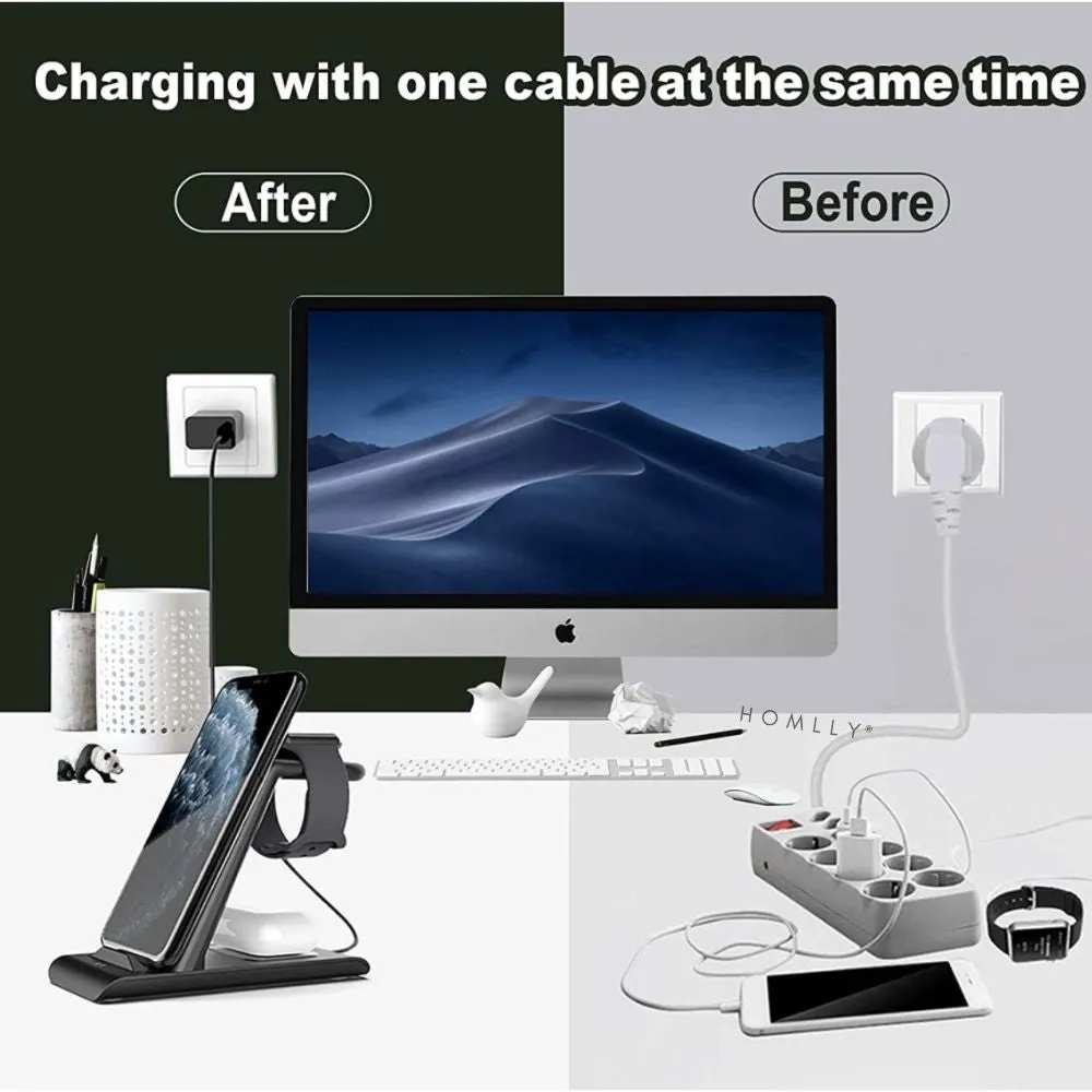 Homlly Detachable 3 in 1 Wireless Charging Station  Dock for Apple Samsung Watch Qi enabled Smartphone