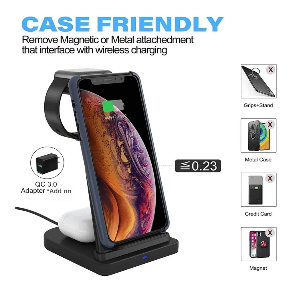 Homlly Detachable 3 in 1 Wireless Charging Station  Dock for Apple Samsung Watch Qi enabled Smartphone