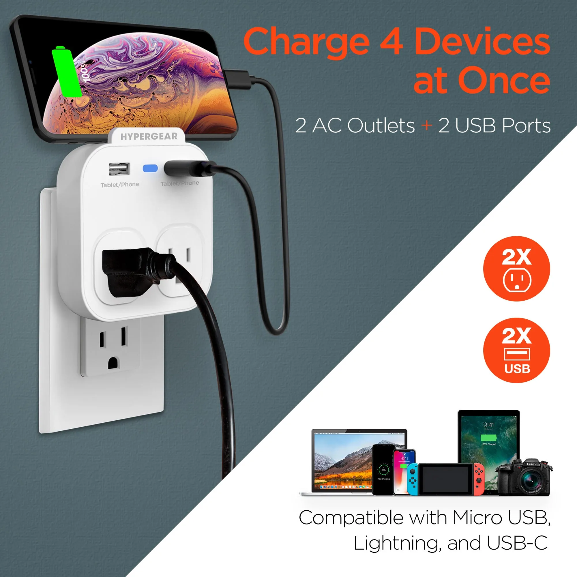 HYPERGEAR Multi-Charger   Holder   Nightlight - Dual Voltage