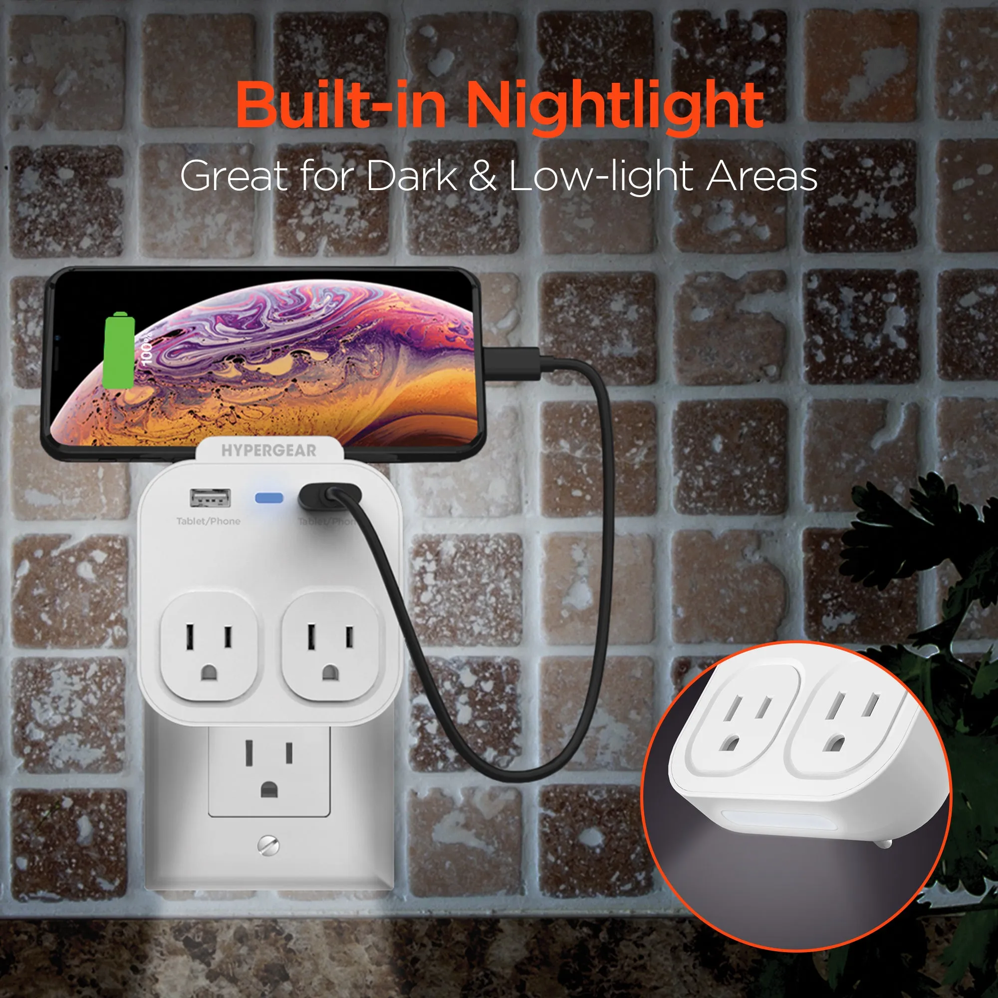 HYPERGEAR Multi-Charger   Holder   Nightlight - Dual Voltage